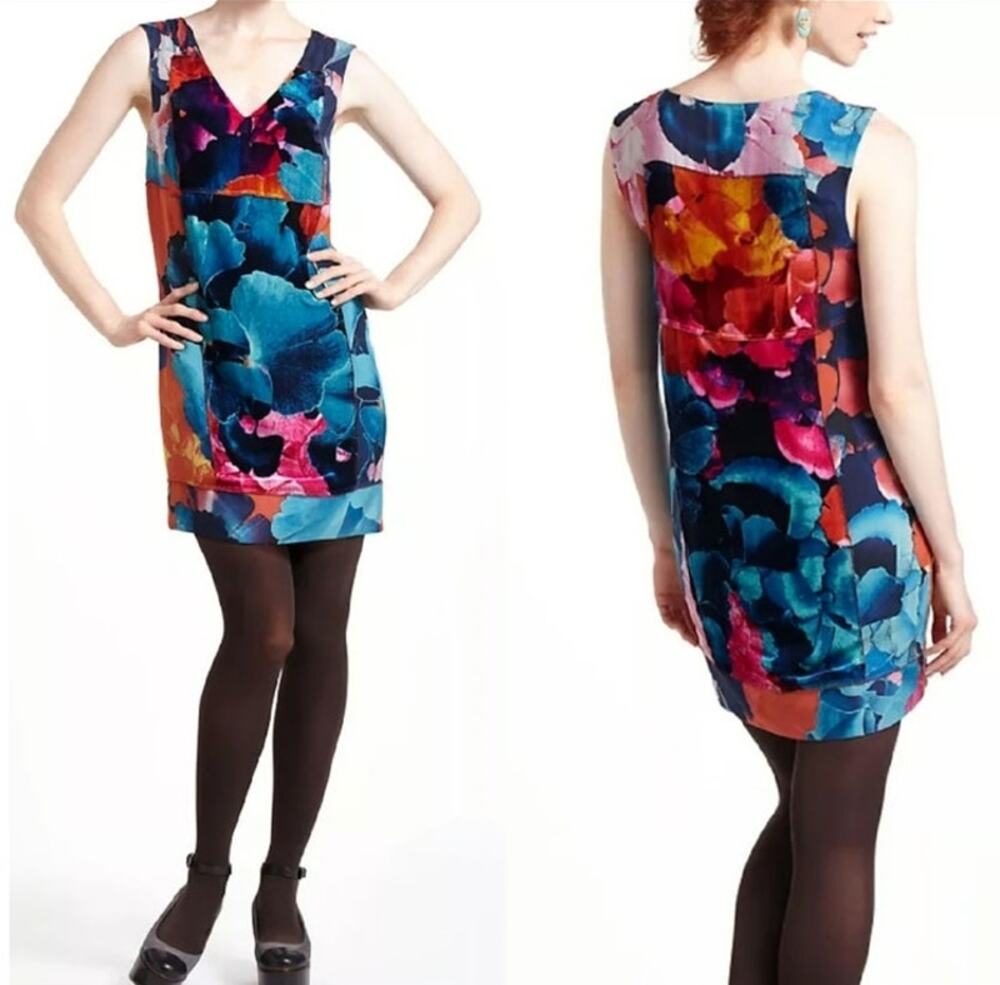 Anthropologie Leifsdottir Night Peony Silk Floral Velvet Sleeveless Dress SZ 8